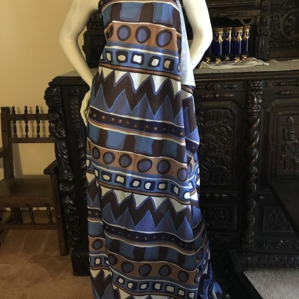 Vintage Polyester Jersey Fabric, 1960, Blue & Whit